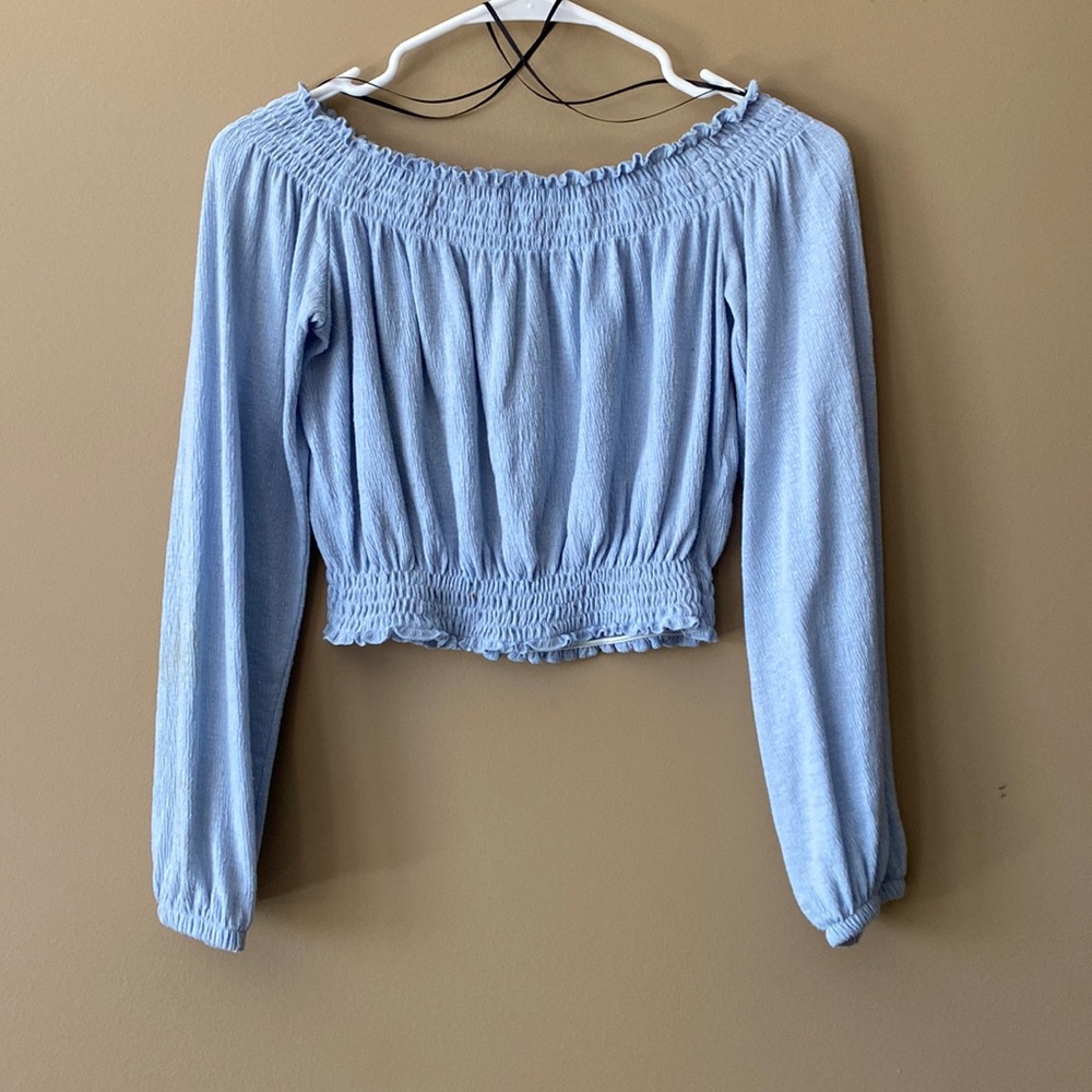 H&M Blue Off the Shoulder Crop Top